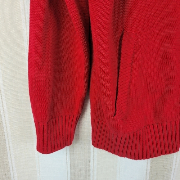 Vintage L.L.‎ Bean 100% Cotton Full Zip Knitted Sweater Red Size Large - Picture 2 of 9